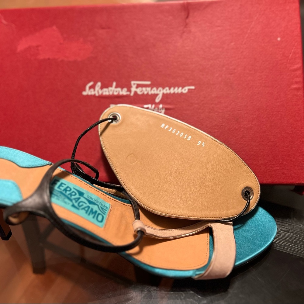 Salvatore Ferragamo Multicolor Leather & Snakeskin Slingback Heels - Picture 5 of 8